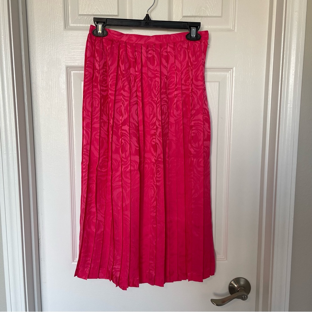 Argenti Vintage 100% Silk Pink Floral Pleated Skirt Size 8